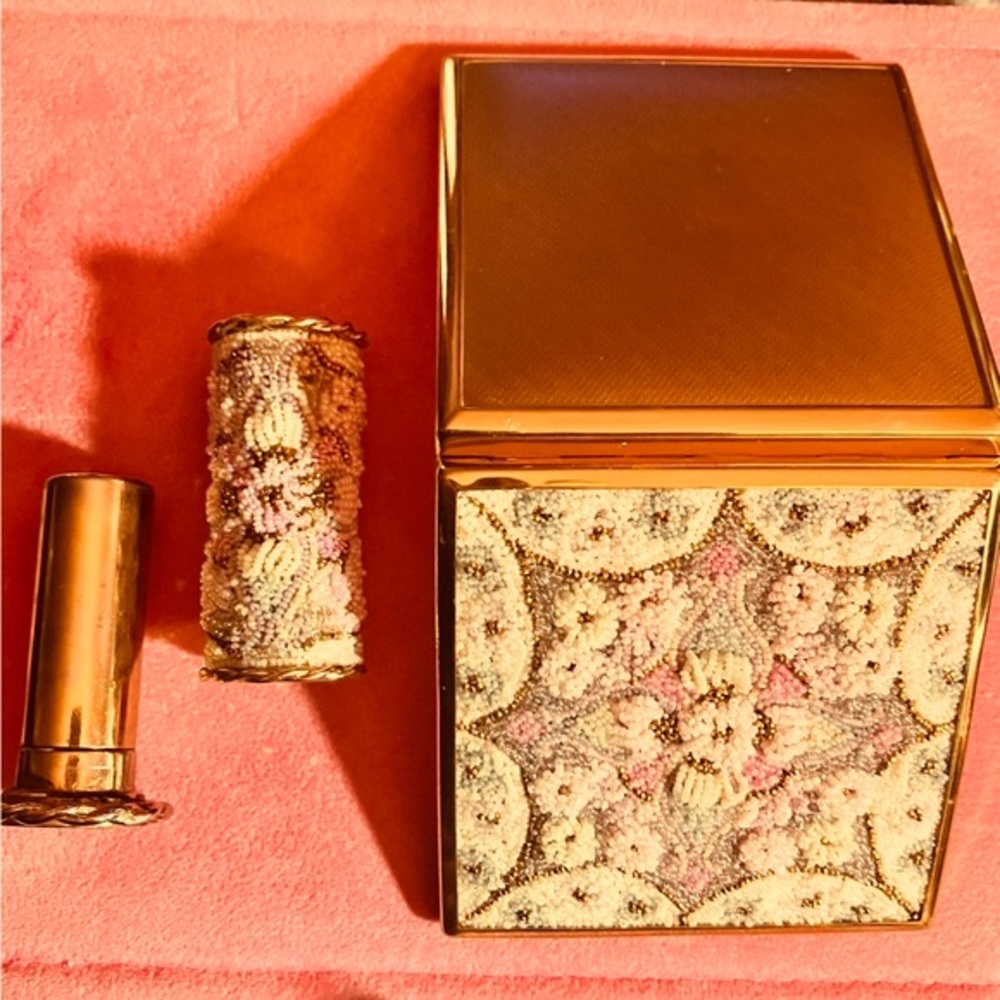 Vintage France Microbead Mosaic Compact & Lipstick Set Circa 1940s - Picture 2 of 4